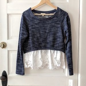 Maison Jules Long Sleeve Sweater Lace Detail